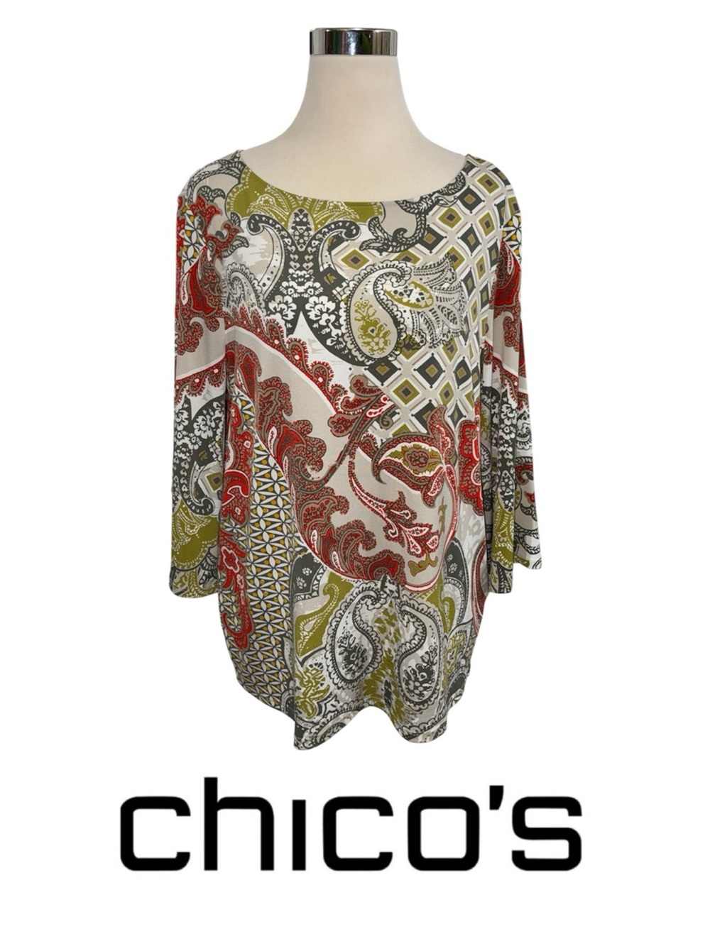 Chico's Multicolor Paisley & Geo Top